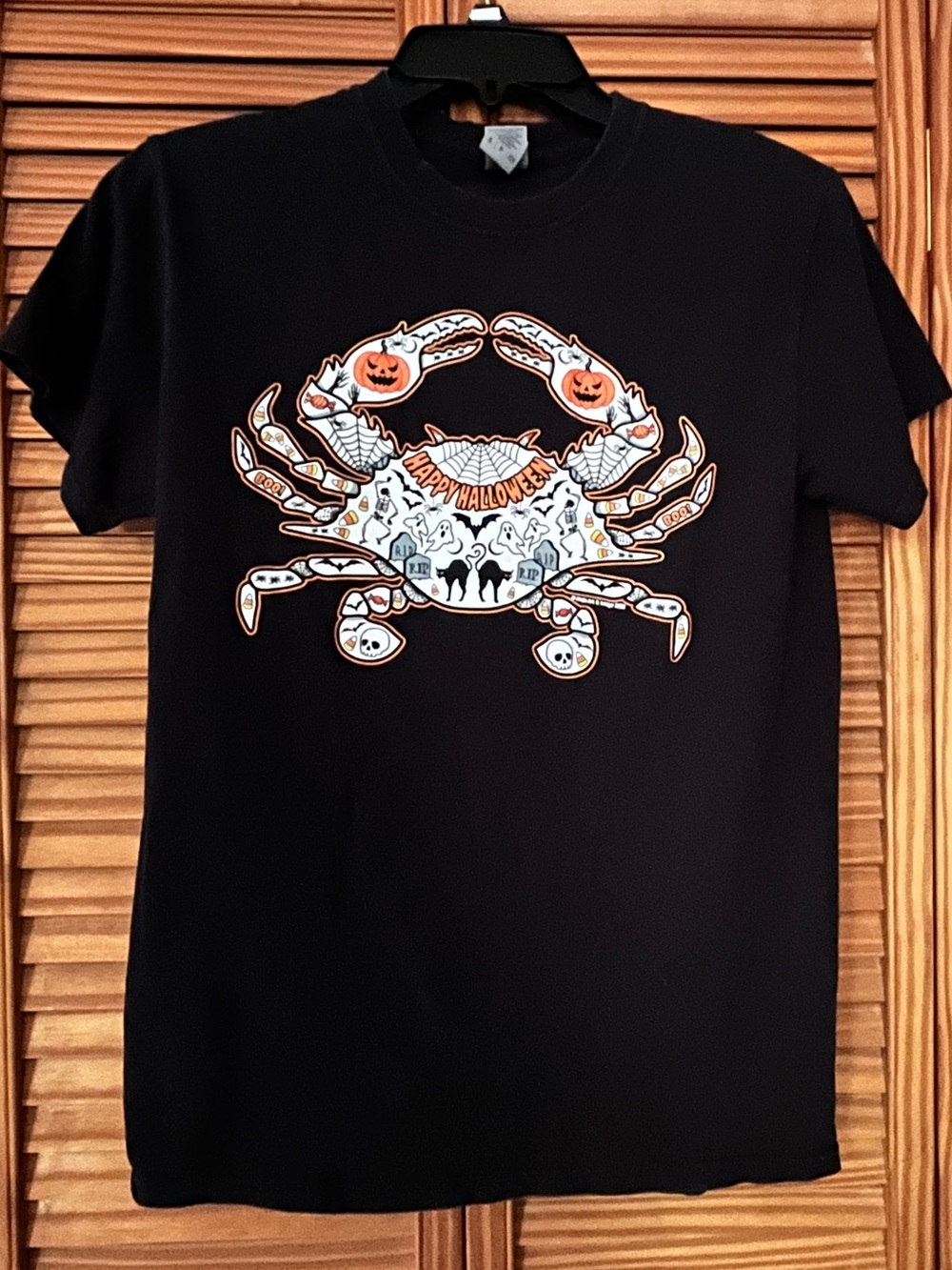 Happy Halloween Crab Spooky Graphic Small Black Tee Shirt